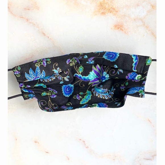 ( 1 LEFT ) ADULT CLOTH FACE MASK_BLACK/BLUE SWIRL - Picture 5 of 9